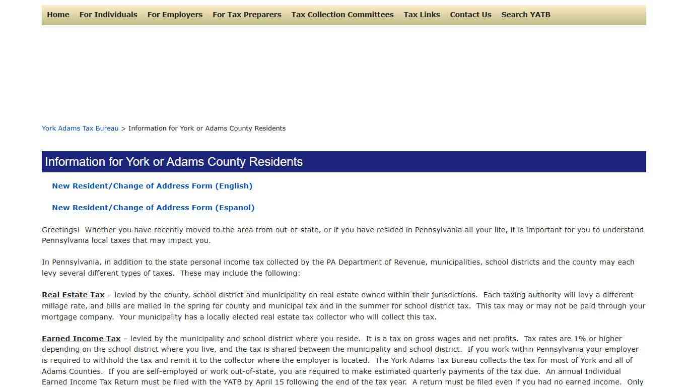 Information for York or Adams County Residents - York Adams Tax Bureau